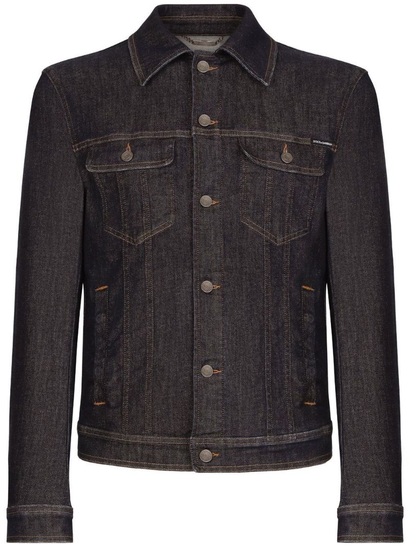 Black Button Fastening Denim Jacket