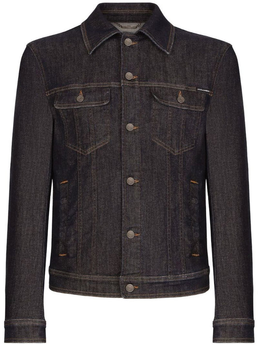 Black Button Fastening Denim Jacket