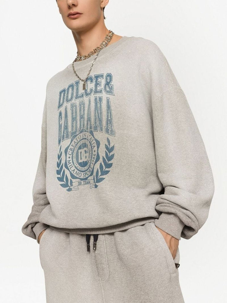 Grey Logo Print Faded Sweatshirt