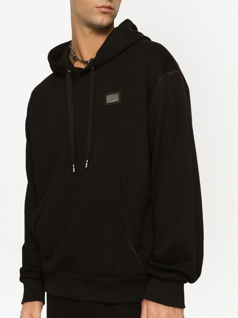 Black Logo Plaque Cotton Hoodie
