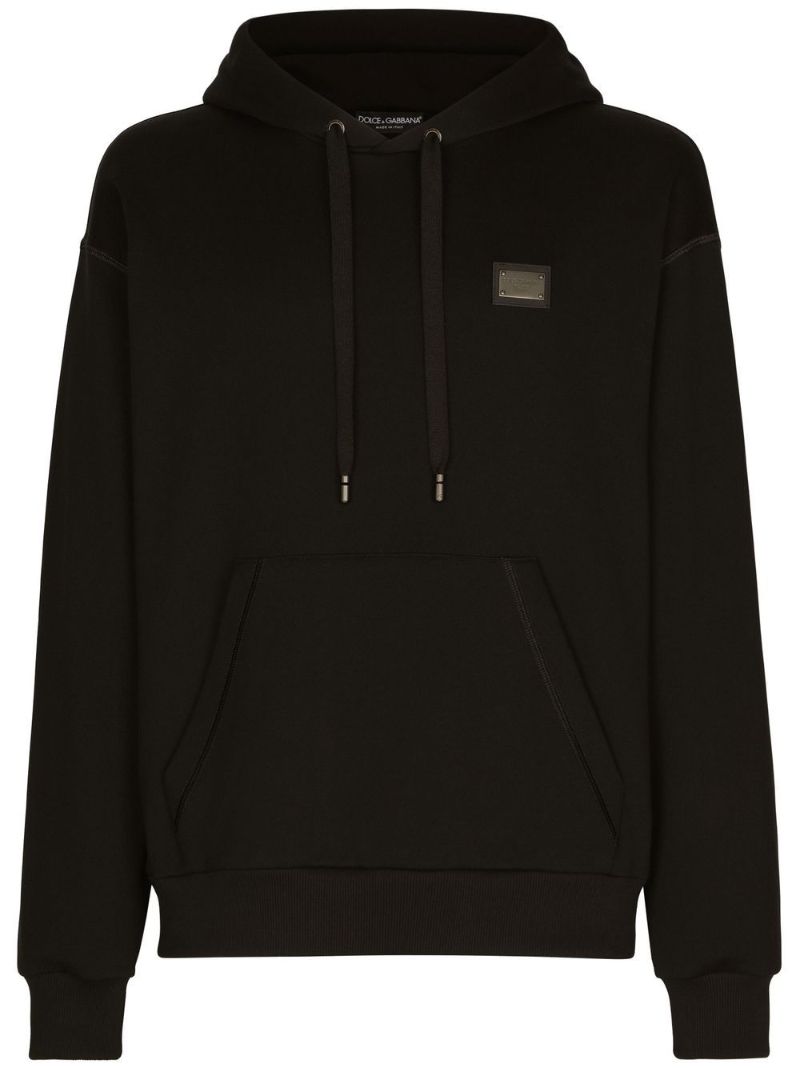 Black Logo Plaque Cotton Hoodie