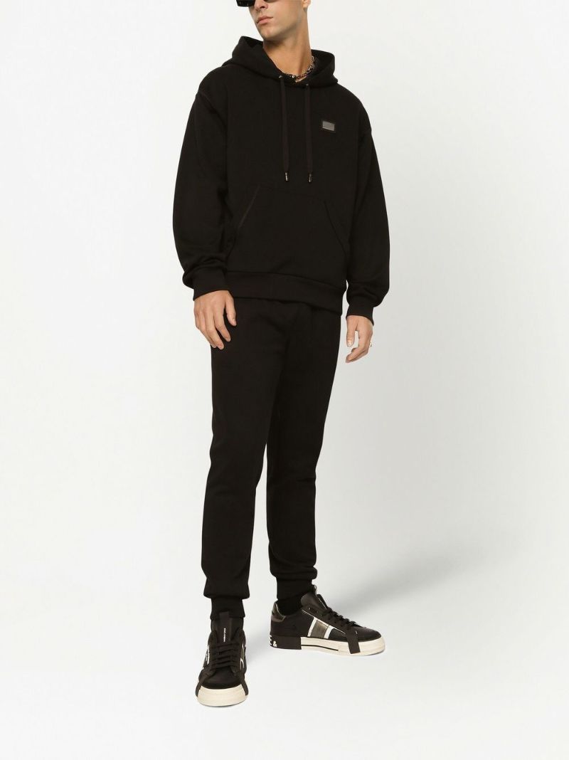 Black Logo Plaque Cotton Hoodie
