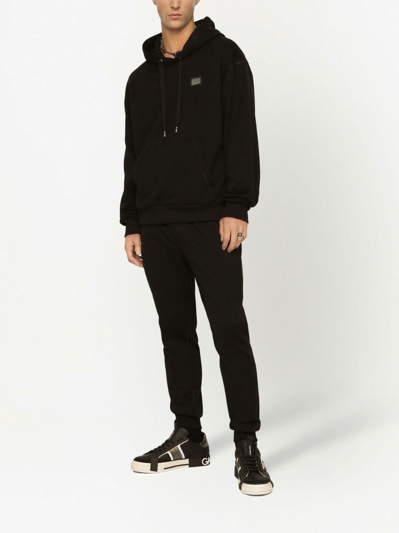 Black Logo Plaque Cotton Hoodie