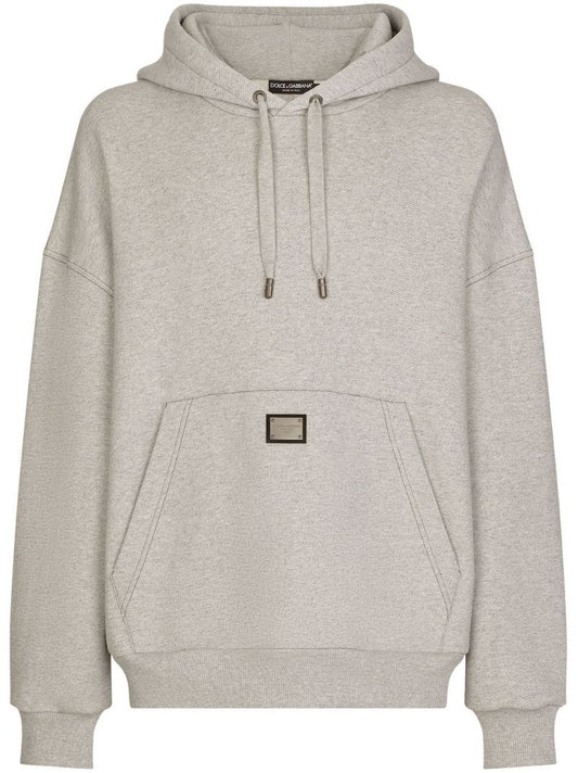 Grey Logo Plaque Drawstring Hoodie