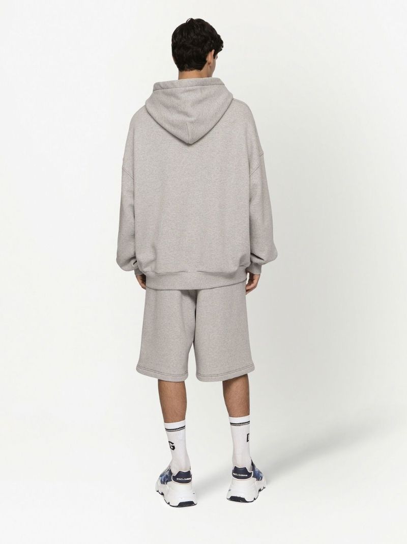 Grey Logo Plaque Drawstring Hoodie