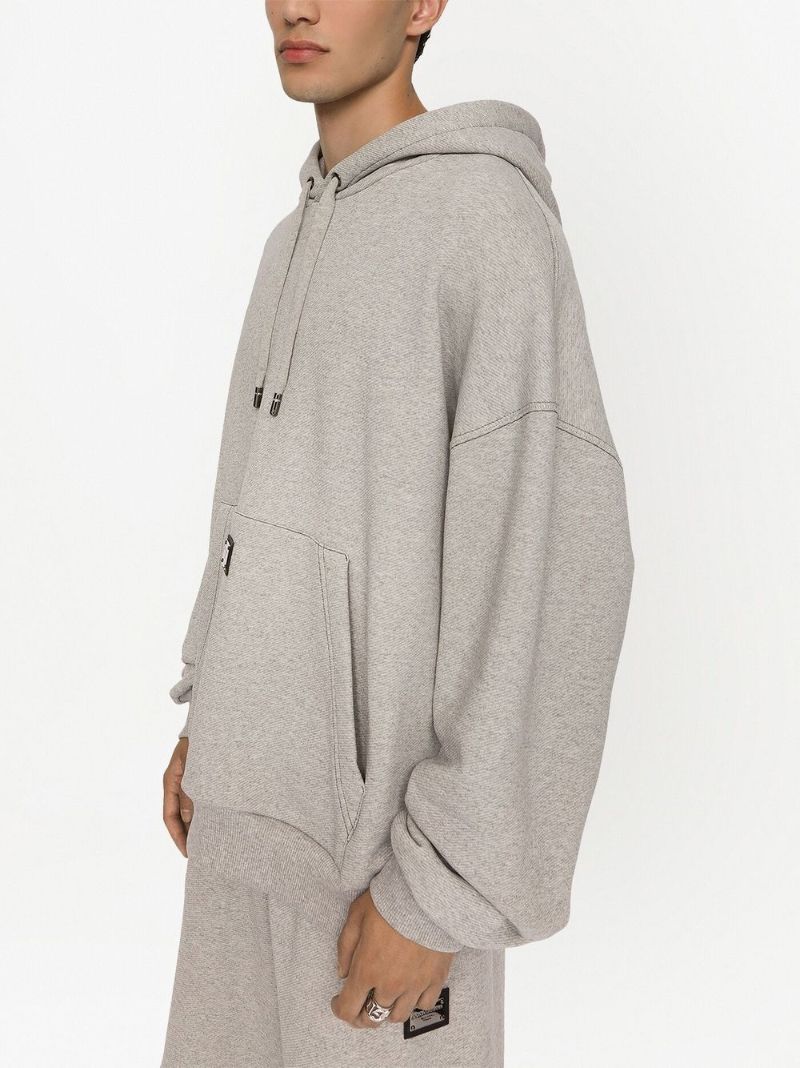 Grey Logo Plaque Drawstring Hoodie