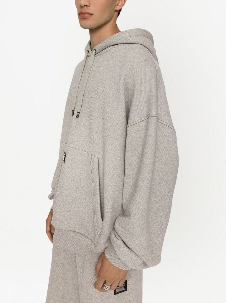 Grey Logo Plaque Drawstring Hoodie