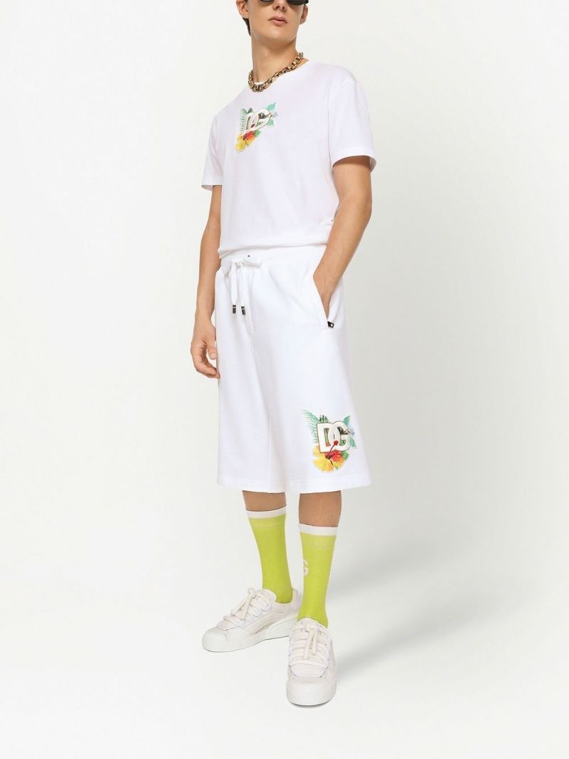 White Logo Embroidered Cotton Track Pants