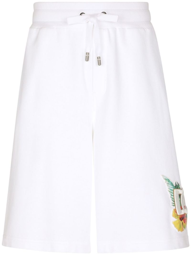 White Logo Embroidered Cotton Track Pants