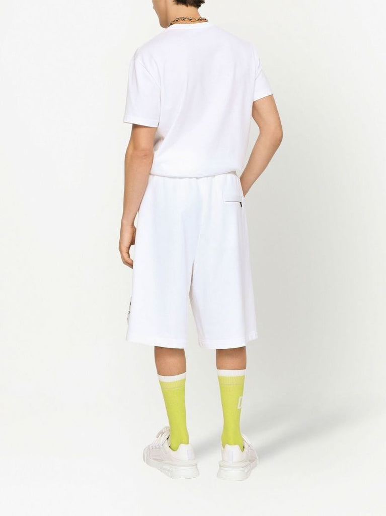 White Logo Embroidered Cotton Track Pants