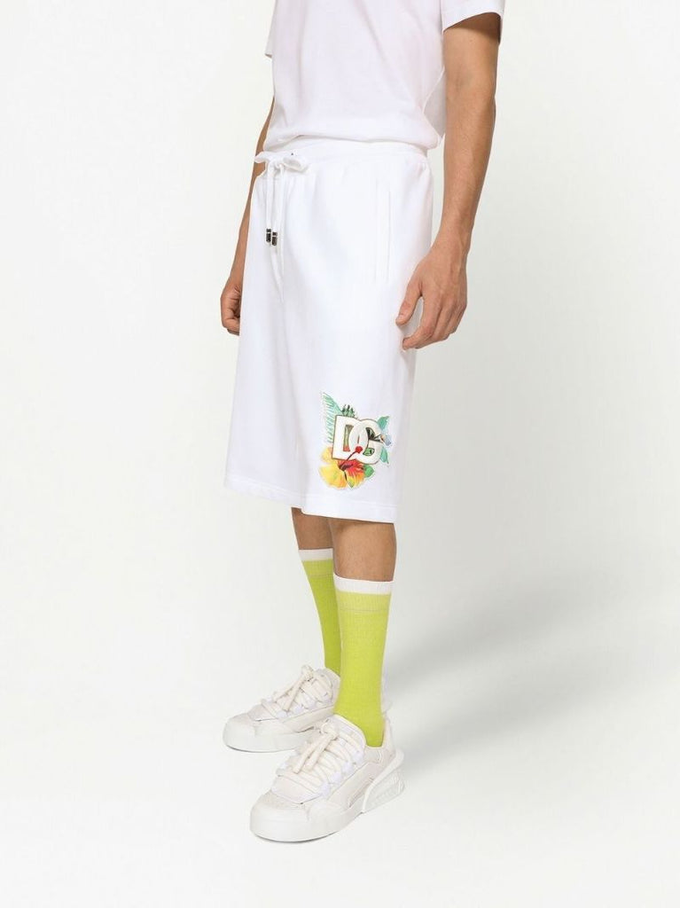 White Logo Embroidered Cotton Track Pants