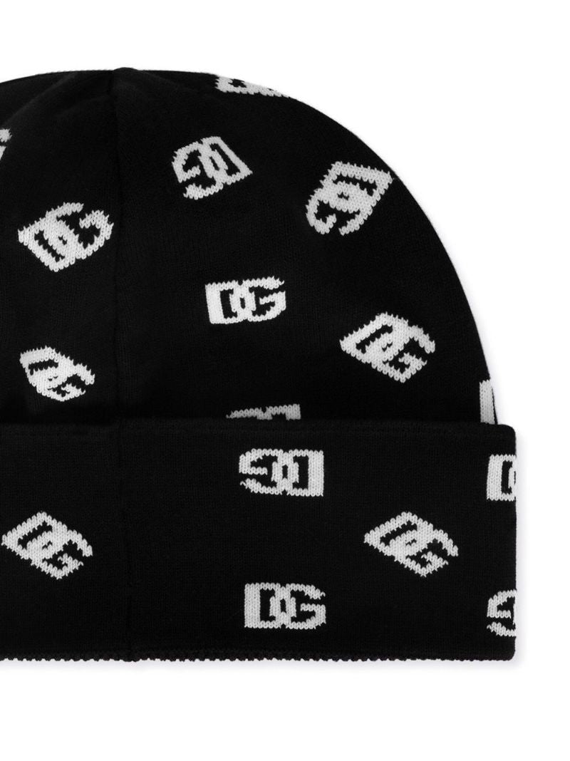 Black Logo Print Beanie Hat