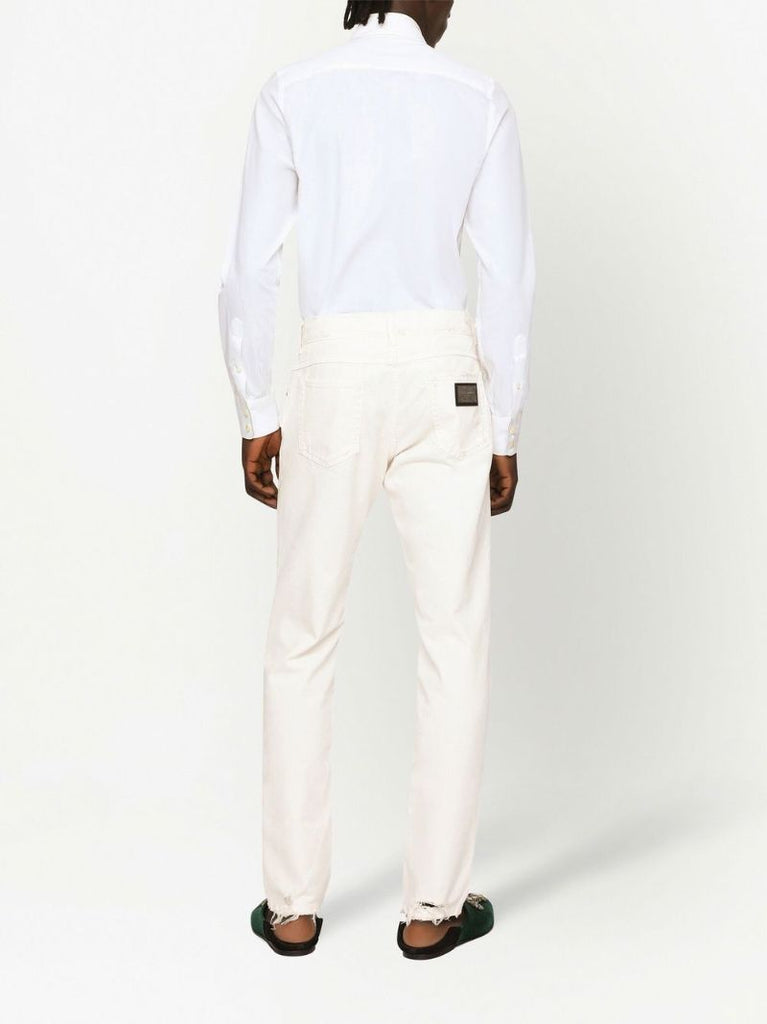 White Logo Patch Straight-leg Jeans