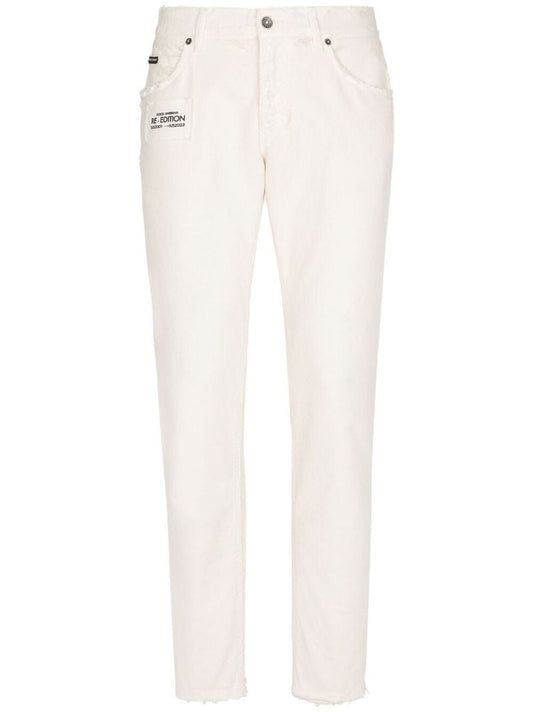 White Logo Patch Straight-leg Jeans