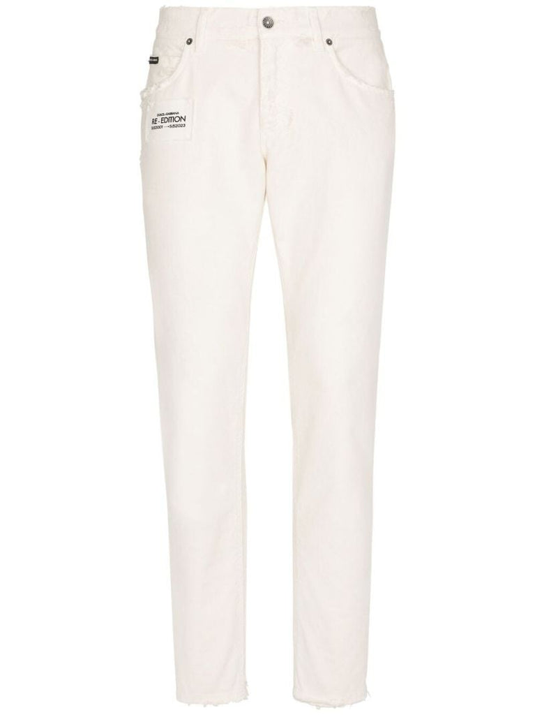 White Logo Patch Straight-leg Jeans