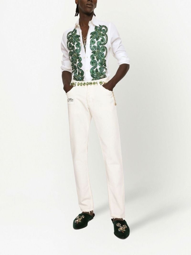 White Logo Patch Straight-leg Jeans
