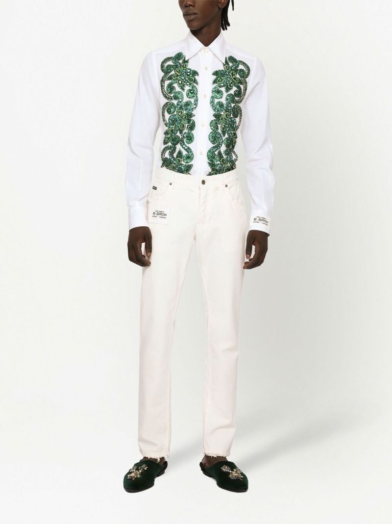 White Logo Patch Straight-leg Jeans