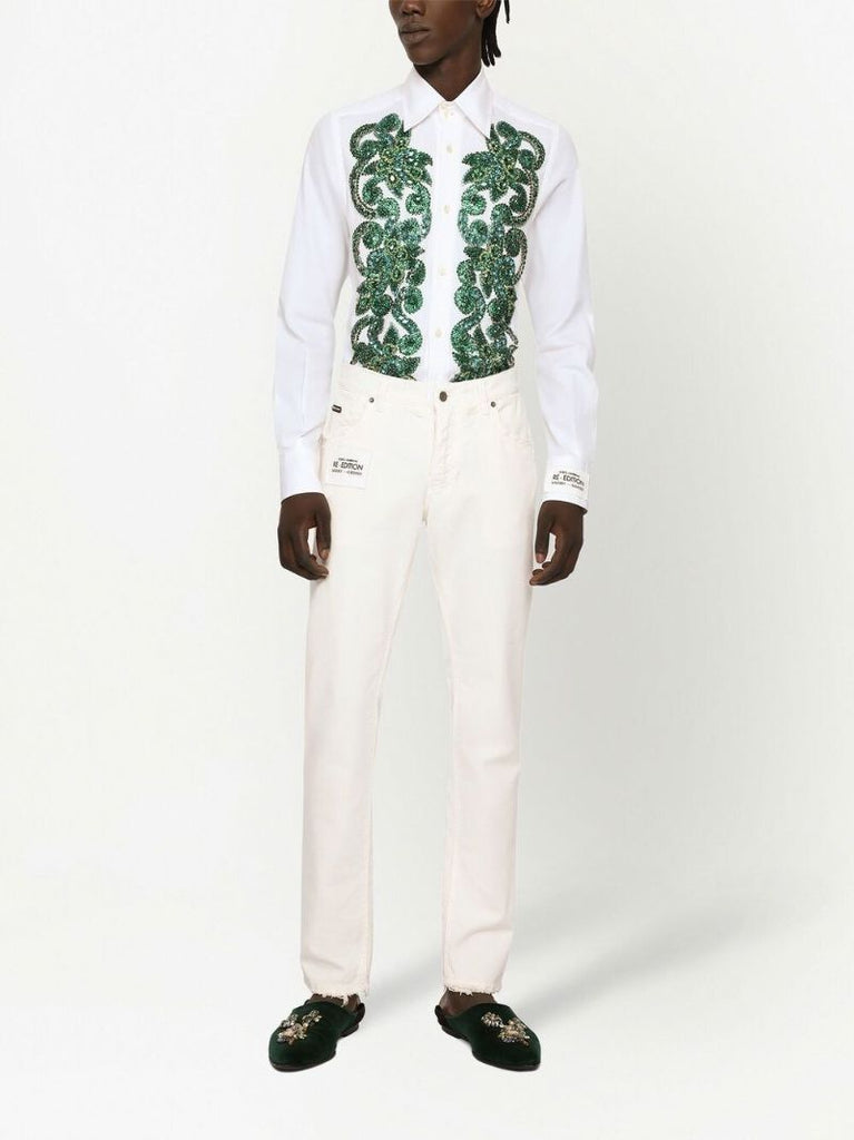 White Logo Patch Straight-leg Jeans
