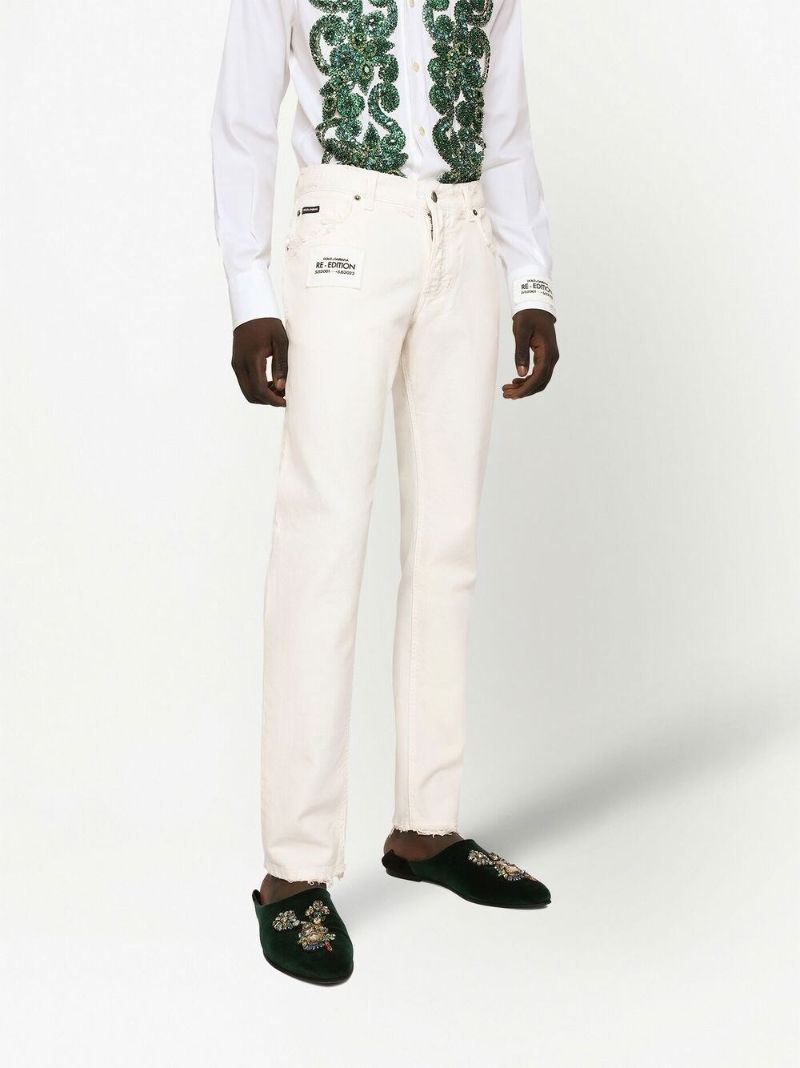 White Logo Patch Straight-leg Jeans
