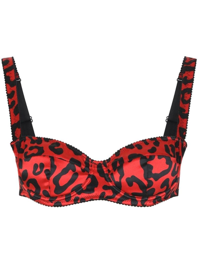 Red Leopard Print Silk Balconette Bra