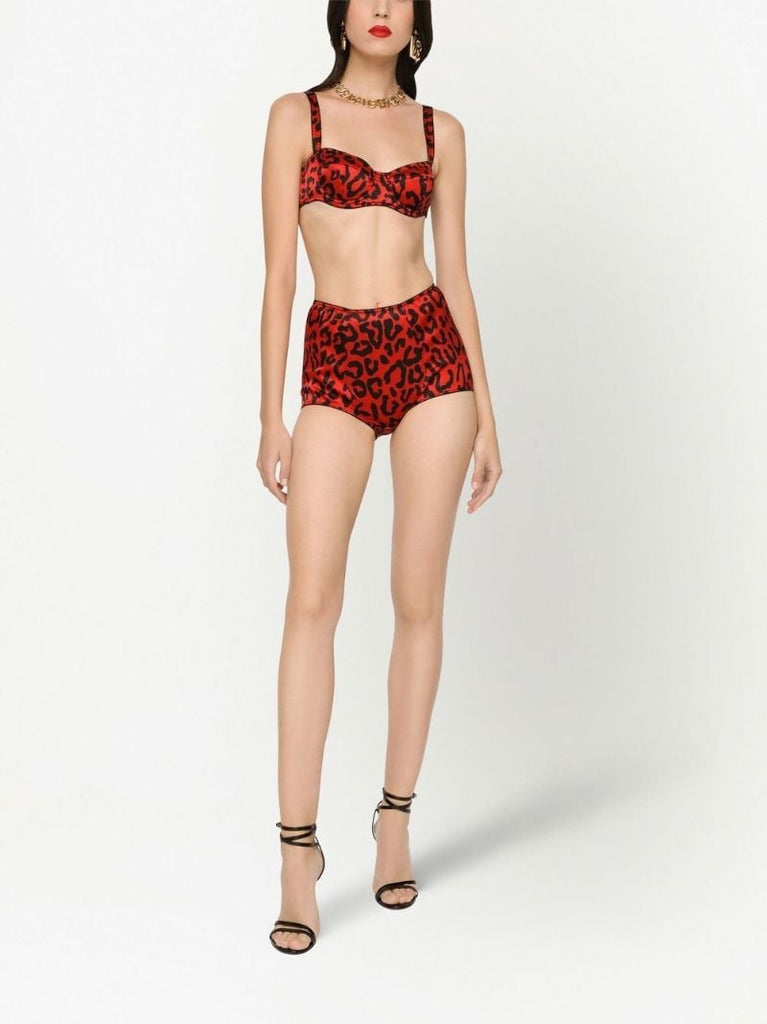 Red Leopard Print Silk Balconette Bra