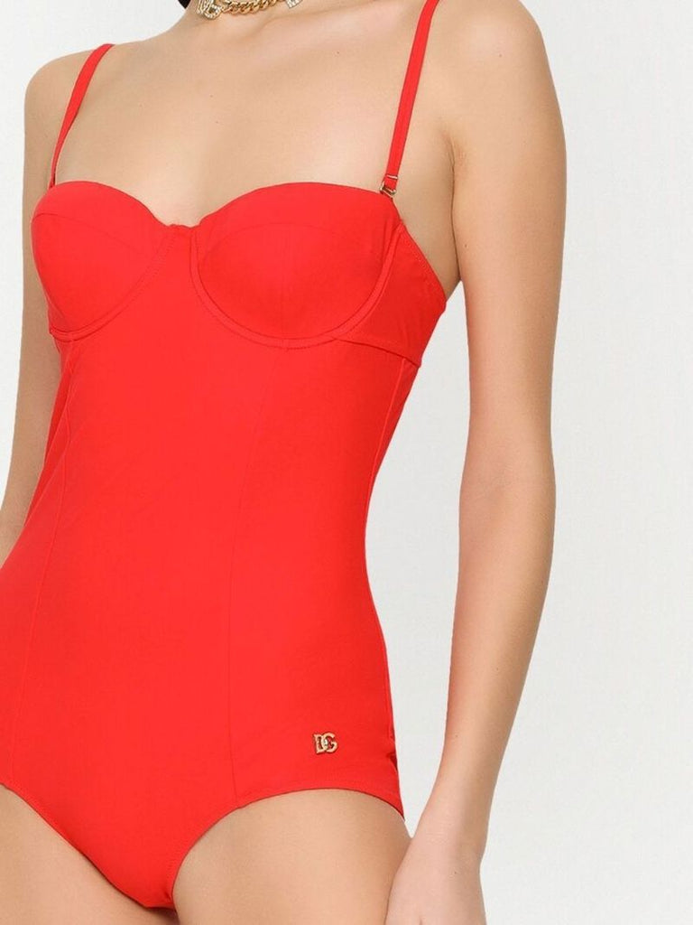 Red Sweetheart Neck Swimsuit