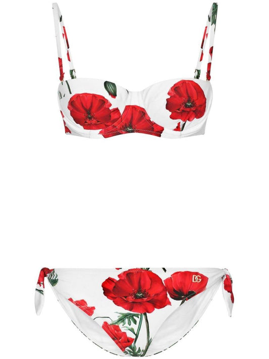 White Poppy Print Bikini
