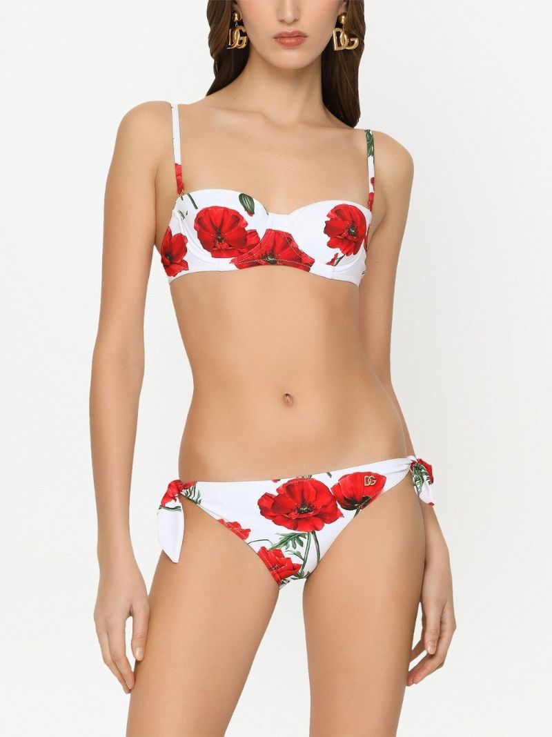 White Poppy Print Bikini