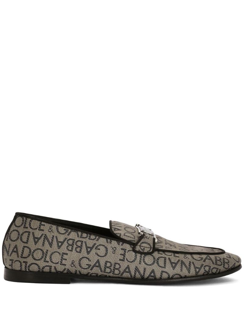 Neutral Logo Print Loafers