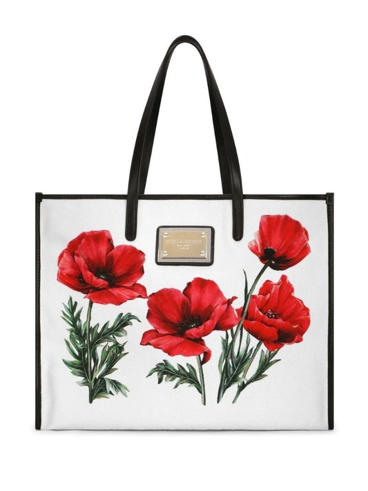 White Floral Print Tote Bag