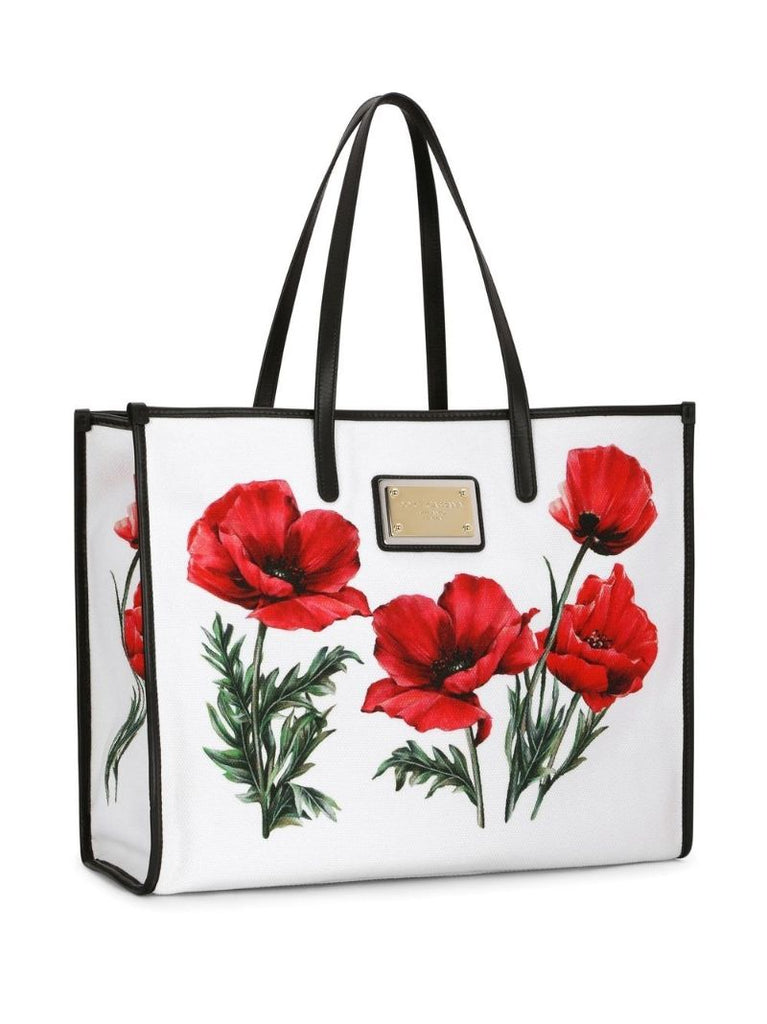 White Floral Print Tote Bag
