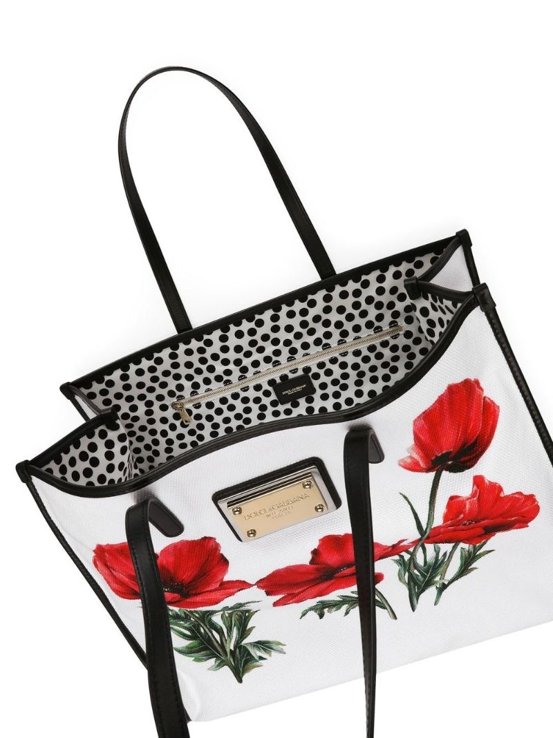 White Floral Print Tote Bag