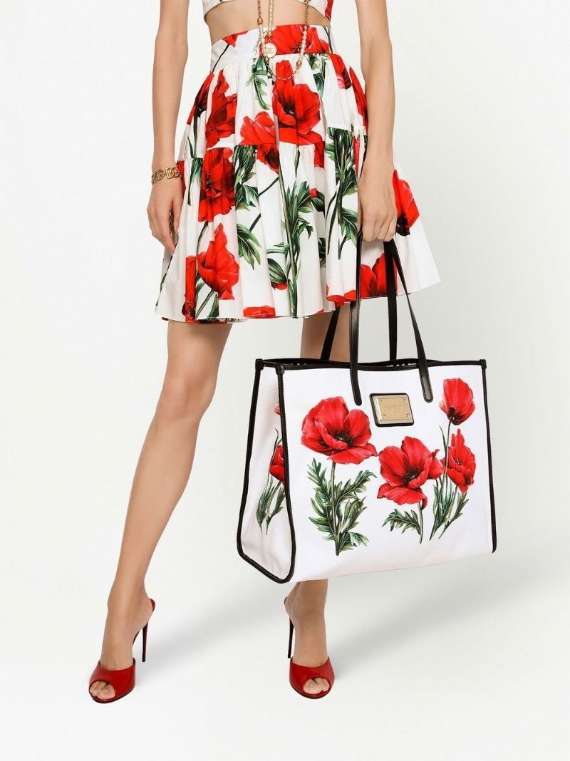 White Floral Print Tote Bag