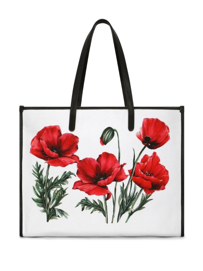 White Floral Print Tote Bag