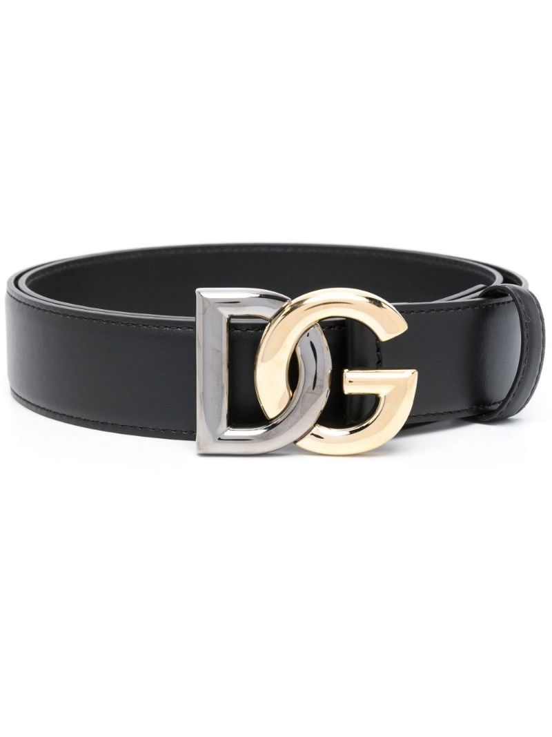 Black Dg Logo Buckle Leather Belt