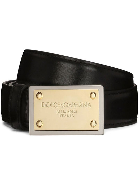Black Logo Buckle Leather Belt