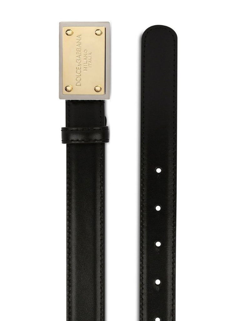 Black Logo Buckle Leather Belt
