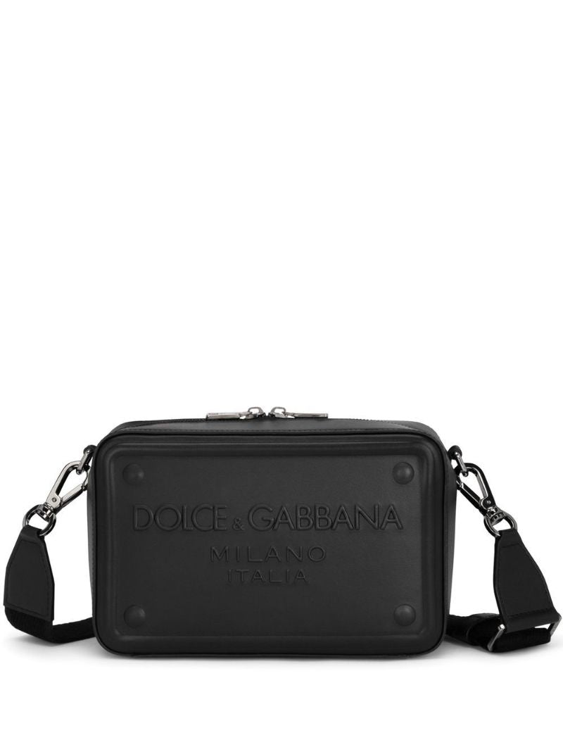 Black Logo Embossed Shoulder Bag
