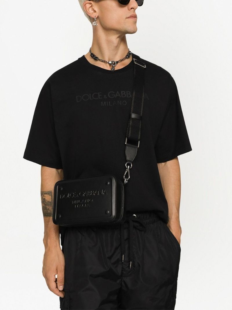 Black Logo Embossed Shoulder Bag