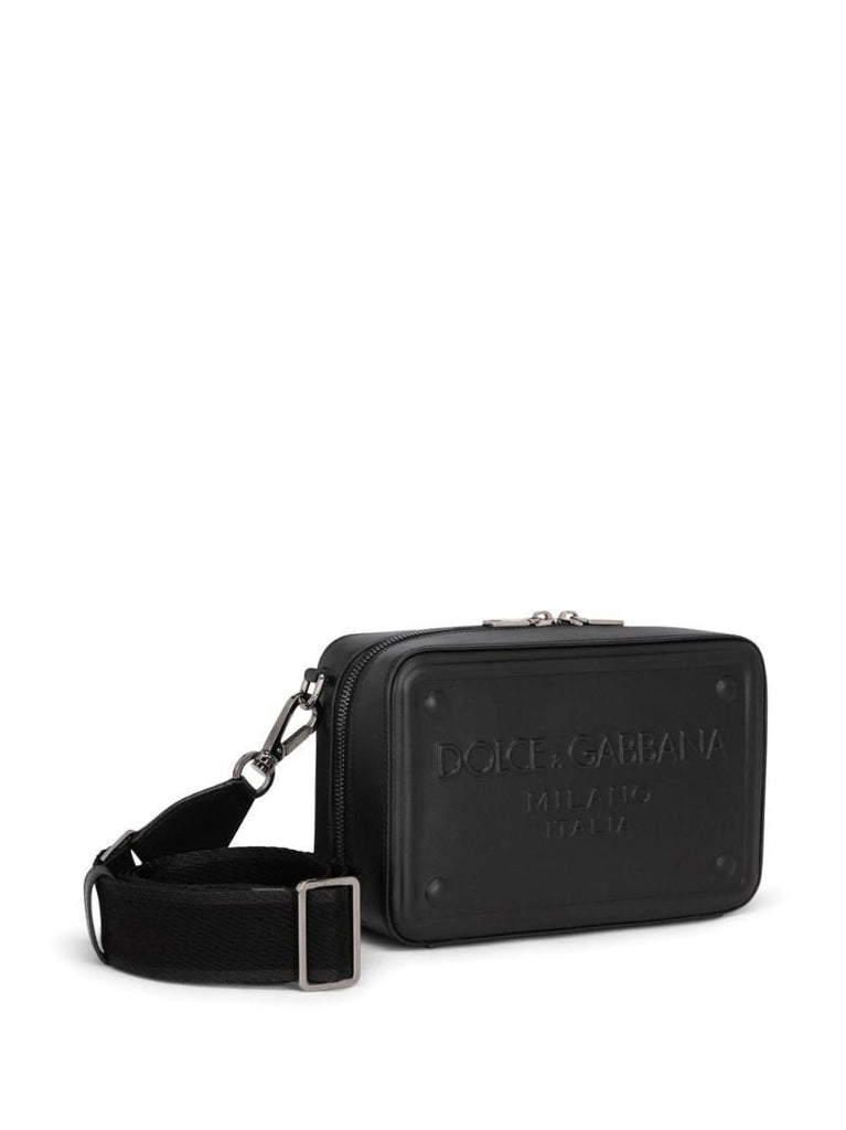 Black Logo Embossed Shoulder Bag