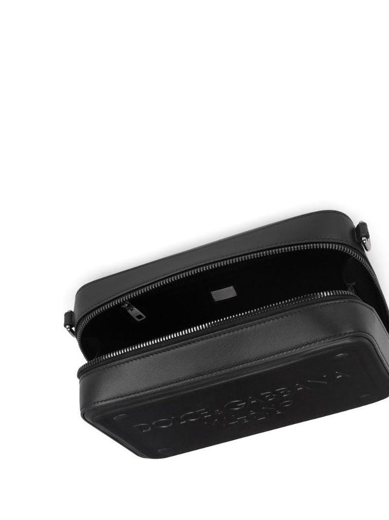 Black Logo Embossed Shoulder Bag