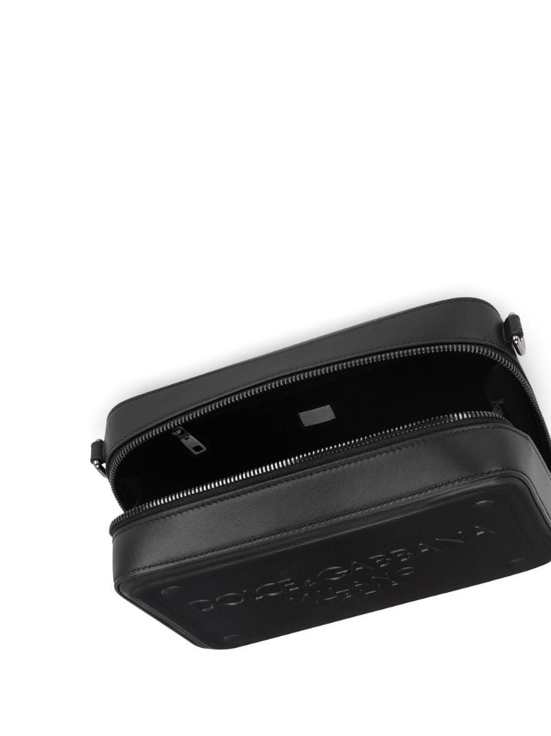 Black Logo Embossed Shoulder Bag