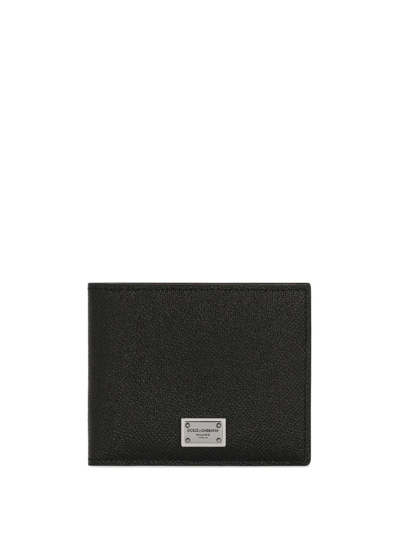 Black Logo Plaque Bifold Leather Wallet