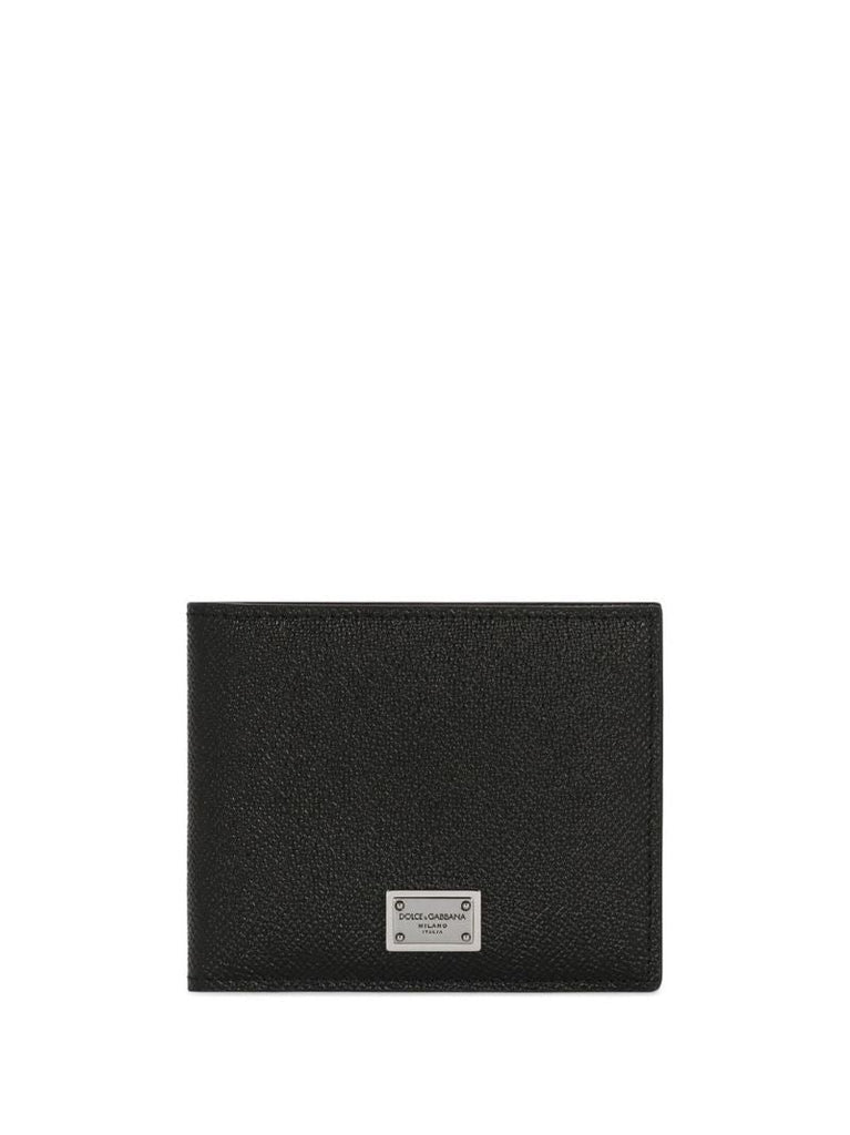 Black Logo Plaque Bifold Leather Wallet