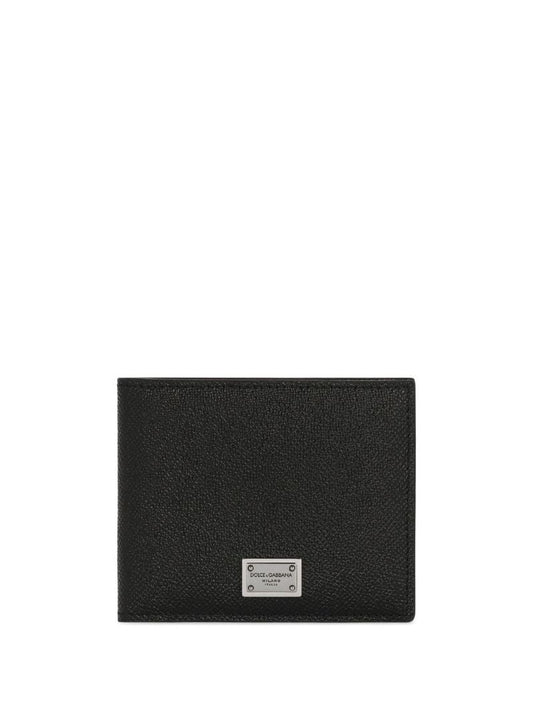 Black Logo Plaque Bifold Leather Wallet