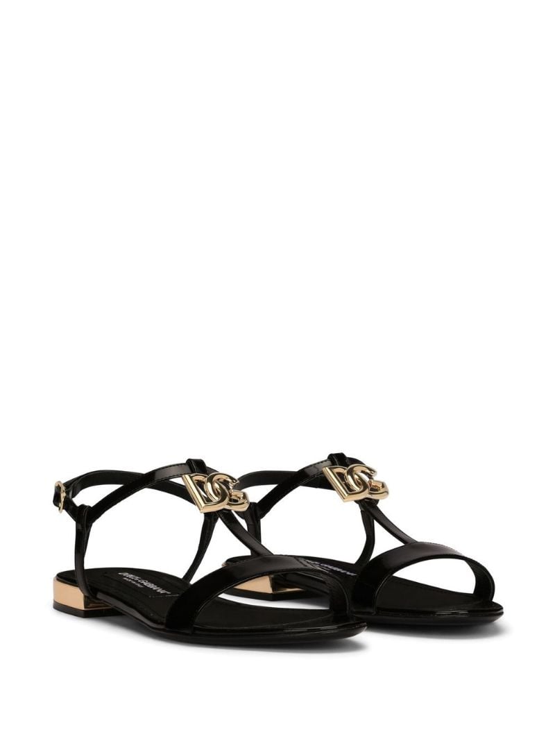 Black Dg Logo Leather Sandals