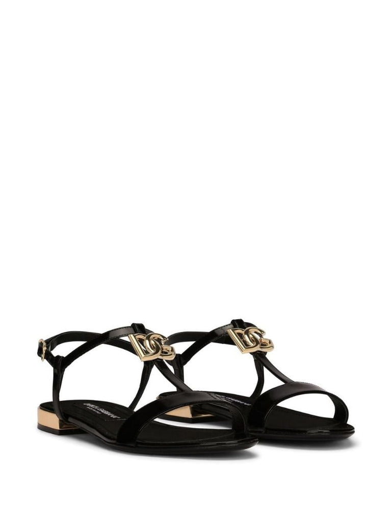 Black Dg Logo Leather Sandals