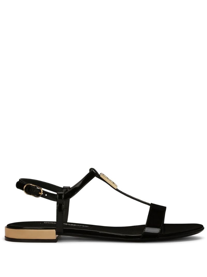 Black Dg Logo Leather Sandals