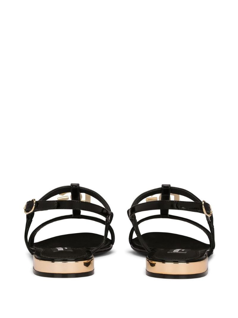 Black Dg Logo Leather Sandals