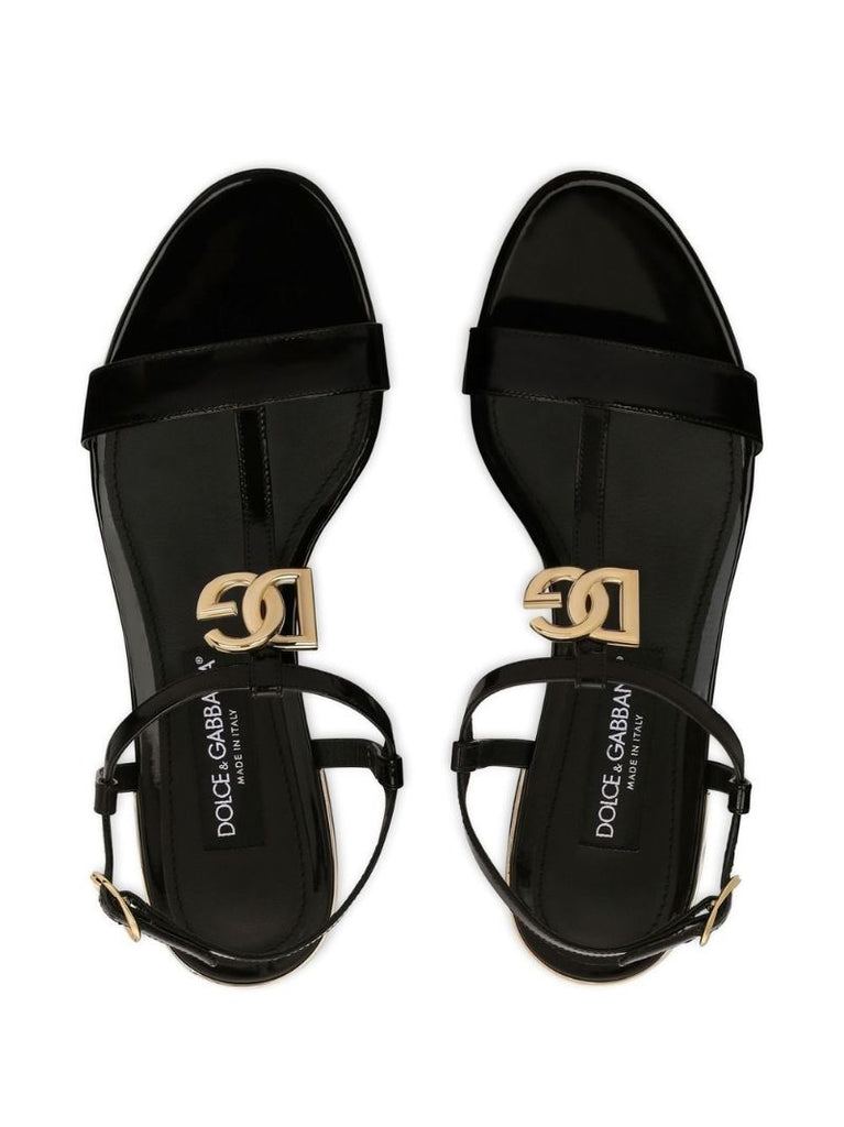 Black Dg Logo Leather Sandals
